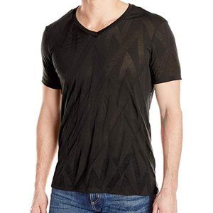 GUESS MENS ZIG ZAG V NECK T-SHIRT TEE JET BLACK XS